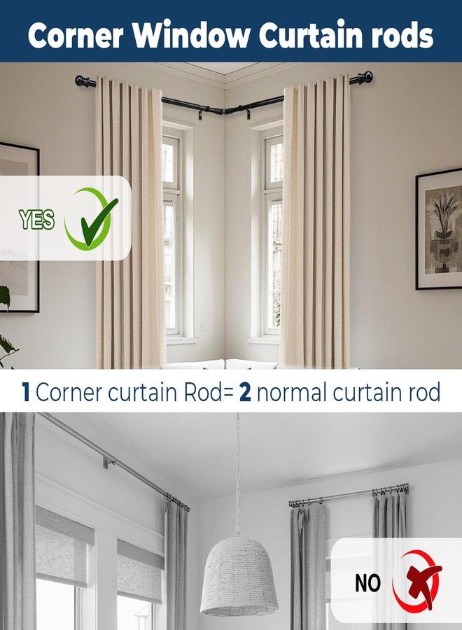 EUIJOIP 27-68" Adjustable L-Shaped Corner Curtain Rod - 1 INCH Foldable Heavy-Duty Rustproof L Shaped Curtain Rod, Space-Saving for Bay/Studio/Kitchen (Glossy Black) - Image 2